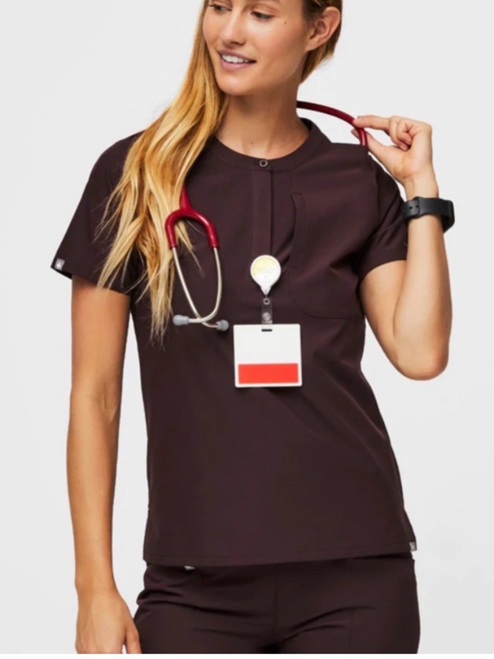 Figs Women’s Marsh Short Sleeve Scrub Top in Dark Fig Color